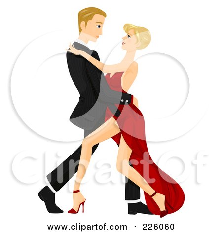 Royalty-Free (RF) Clipart Illustration of a Beautiful Couple Tango Dancing Arm In Arm by BNP Design Studio