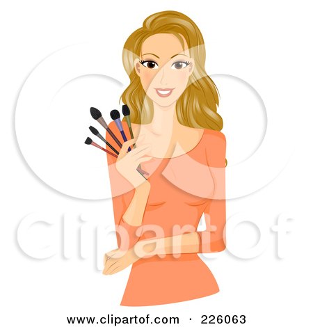 Royalty-Free (RF) Clipart Illustration of a Pretty Woman Holding Makeup Brushes by BNP Design Studio