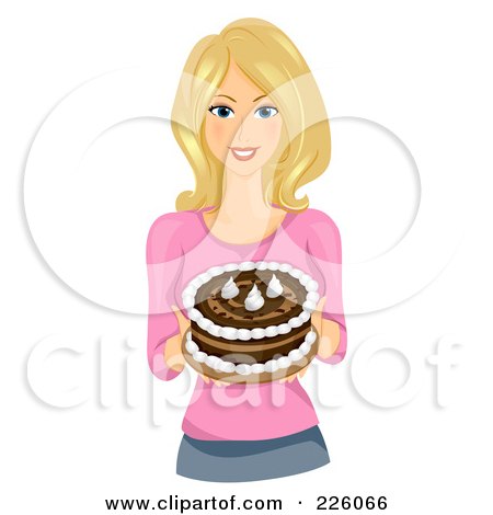 Royalty-Free (RF) Clipart Illustration of a Pretty Woman Carrying A Chocolate Birthday Cake With Whipped Cream by BNP Design Studio