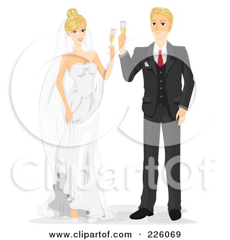 Royalty-Free (RF) Clipart Illustration of Newlyweds Toasting With Champagne by BNP Design Studio