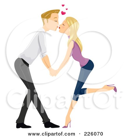 Royalty-Free (RF) Clipart Illustration of a Young Couple Holding Hands And Bending In To Kiss by BNP Design Studio