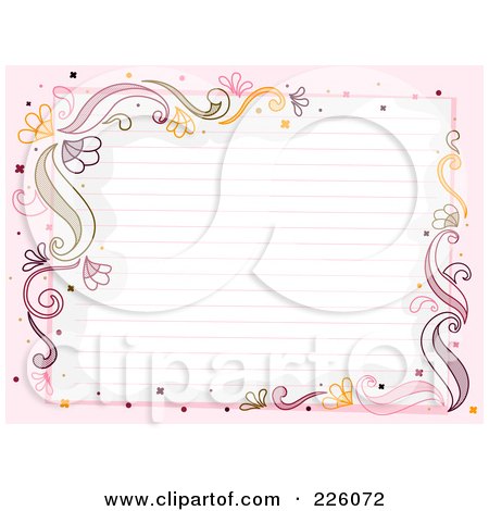 Royalty-Free (RF) Clipart Illustration of Ruled Paper Bordered With Flourishes And Pink by BNP Design Studio