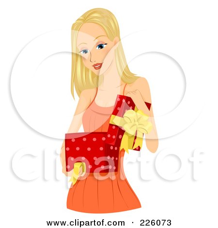 Royalty-Free (RF) Clipart Illustration of a Pretty Woman Opening A Gift Box by BNP Design Studio