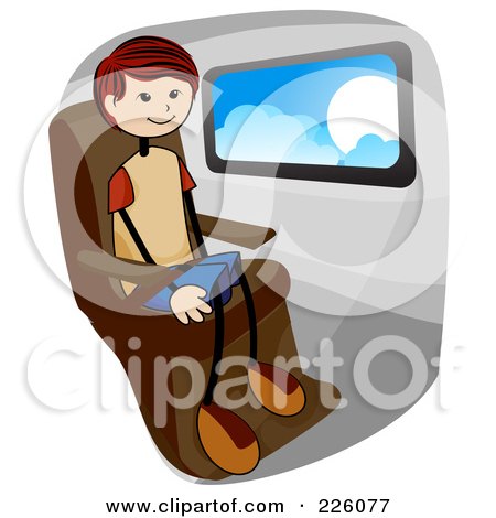 Royalty-Free (RF) Clipart Illustration of a Stick Boy Sitting By A Window On A Plane by BNP Design Studio