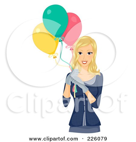 Royalty-Free (RF) Clipart Illustration of a Pretty Woman Carrying Three Balloons by BNP Design Studio
