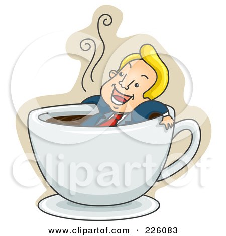 Royalty-Free (RF) Clipart Illustration of a Businessman Relaxing In A Coffee Cup by BNP Design Studio