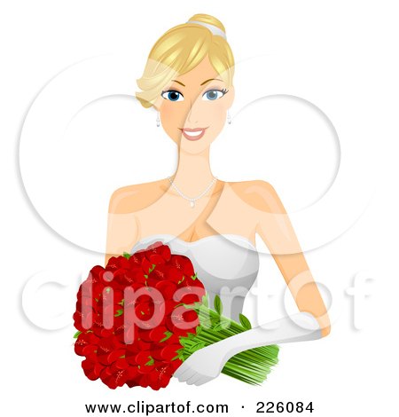 Royalty-Free (RF) Clipart Illustration of a Young Blond Bride Wearing Gloves And Holding Red Flowers by BNP Design Studio