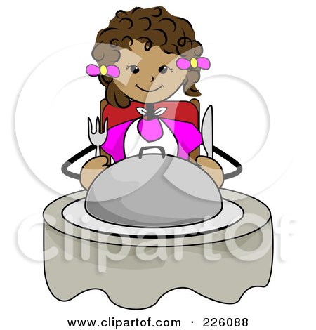 Royalty-Free (RF) Clipart Illustration of a Hungry Black Girl Sitting With A Platter by BNP Design Studio