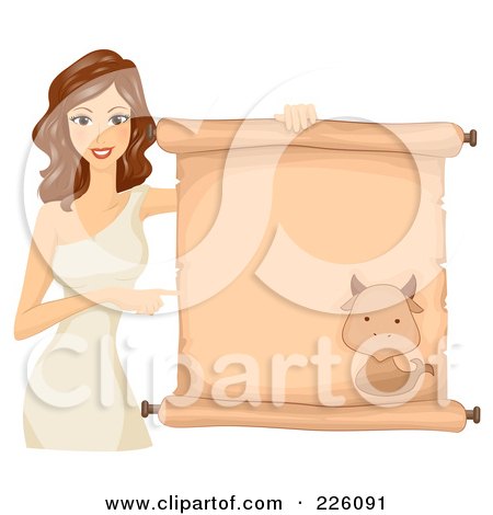 Royalty-Free (RF) Clipart Illustration of a Brunette Capricorn Girl Holding A Scroll Sign by BNP Design Studio