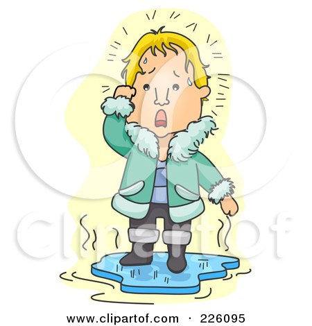 Royalty-Free (RF) Clipart Illustration of a Man Standing On Melting Ice by BNP Design Studio