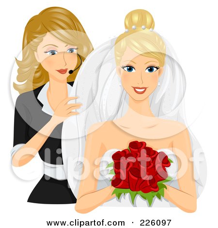 Royalty-Free (RF) Clipart Illustration of a Wedding Planner Assisting A Bride With Her Veil by BNP Design Studio