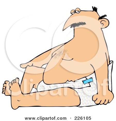 Royalty-Free (RF) Clipart Illustration of a Bald Chubby Man Sitting In A Diaper by djart