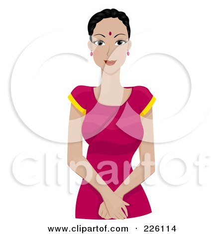 Royalty-Free (RF) Clipart Illustration of a Beautiful Indian Woman In A Pink Dress by BNP Design Studio