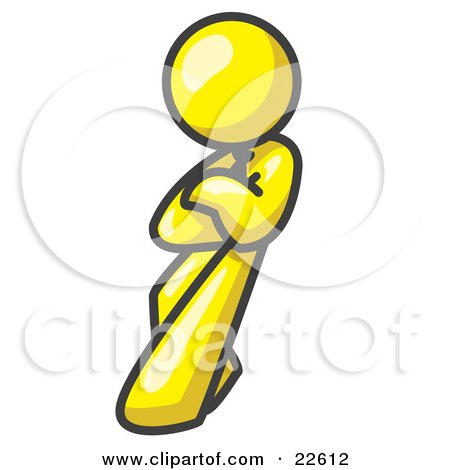 Clipart Illustration of a Yellow Man With an Attitude, His Arms Crossed, Leaning Against a Wall by Leo Blanchette