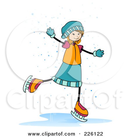 Royalty-Free (RF) Clipart Illustration of a Stick Girl Ice Skating In The Snow by BNP Design Studio