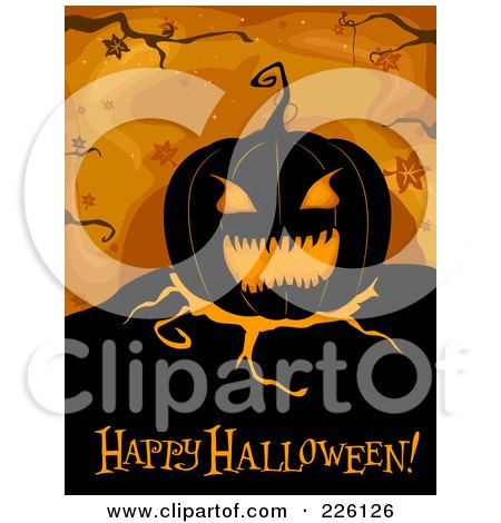 Royalty-Free (RF) Clipart Illustration of a Happy Halloween Greeting Under A Jackolantern On Orange by BNP Design Studio