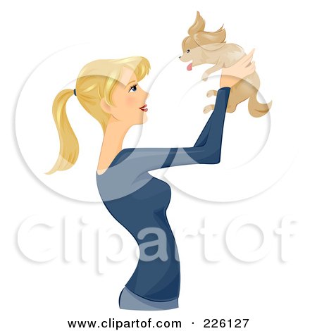 Royalty-Free (RF) Clipart Illustration of a Beautiful Woman Holding Up Her Puppy by BNP Design Studio