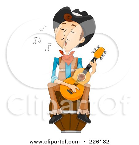 Royalty-Free (RF) Clipart Illustration of a Wild West Cowboy Singing And Playing A Guitar by BNP Design Studio