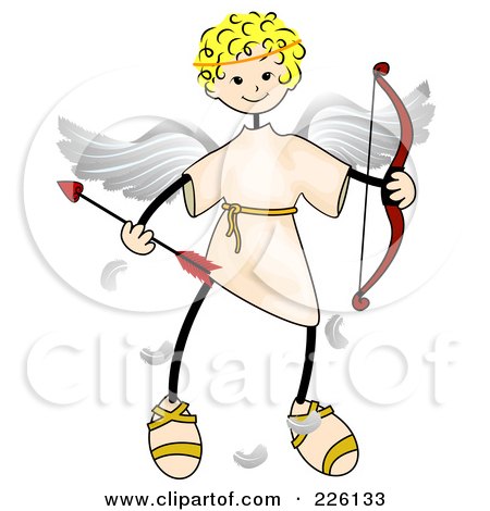 Royalty-Free (RF) Clipart Illustration of a Stick Cupid Boy With A Bow And Arrow by BNP Design Studio