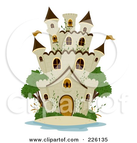 Royalty-Free (RF) Clipart Illustration of a Stone Castle With Green Trees by BNP Design Studio