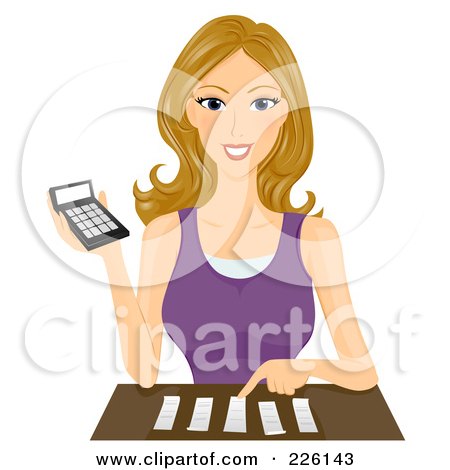 Royalty-Free (RF) Clipart Illustration of a Beautiful Woman Discussing Expenses by BNP Design Studio