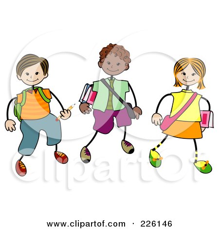 Royalty-Free (RF) Clipart Illustration of a Stick Boy And Girl Students Walking by BNP Design Studio