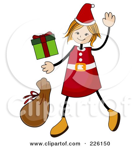 Royalty-Free (RF) Clipart Illustration of a Christmas Stick Girl Waving by BNP Design Studio