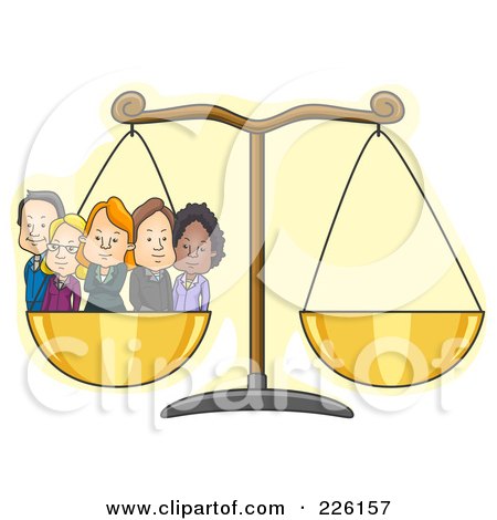 Royalty-Free (RF) Clipart Illustration of a Diverse Business Team On One Side Of The Scale by BNP Design Studio