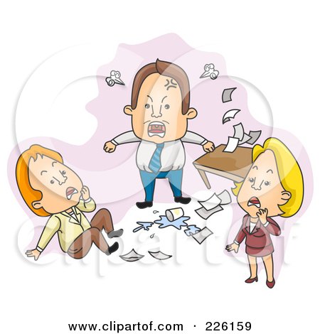 Royalty-Free (RF) Clipart Illustration of a Mad Boss Screaming At His Staff by BNP Design Studio