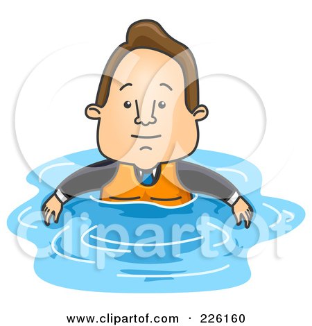 Royalty-Free (RF) Clipart Illustration of a Businessman Floating In Water With A Life Vest by BNP Design Studio