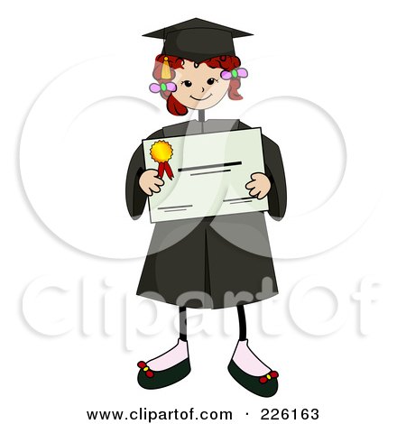 Royalty-Free (RF) Clipart Illustration of a Stick Girl Graduate Holding A Certificate by BNP Design Studio