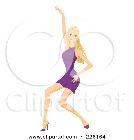 Royalty-Free (RF) Clipart Illustration of a Beautiful Woman Dancing In A Purple Dress And Heels by BNP Design Studio
