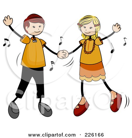 Royalty-Free (RF) Clipart Illustration of a Stick Boy And Girl Dancing To Music by BNP Design Studio