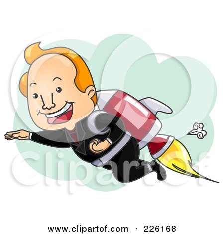 Royalty-Free (RF) Clipart Illustration of a Businessman Launching Off With A Rocket by BNP Design Studio