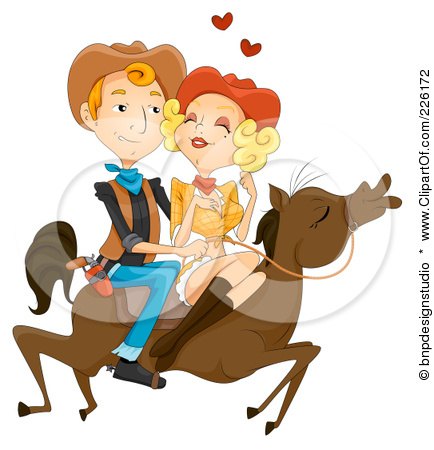 Royalty-Free (RF) Clipart Illustration of a Wild West Couple Riding A Horse by BNP Design Studio