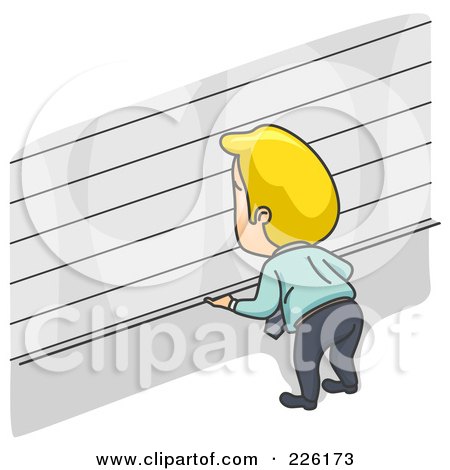 Royalty-Free (RF) Clipart Illustration of a Businessman Opening Or Closing A Storefront Or Storage Unit Door by BNP Design Studio