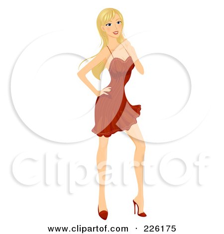 Royalty-Free (RF) Clipart Illustration of a Beautiful Woman Posing In A Red Dress by BNP Design Studio