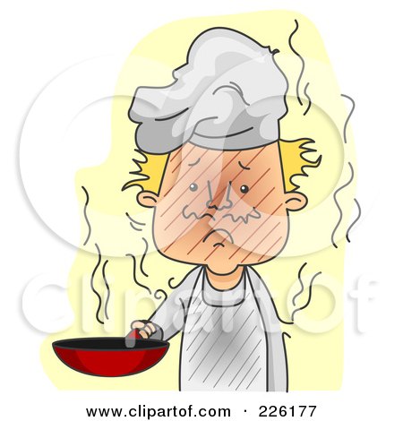 Royalty-Free (RF) Clipart Illustration of a Chef Covered In Soot, Ohlding A Pan by BNP Design Studio