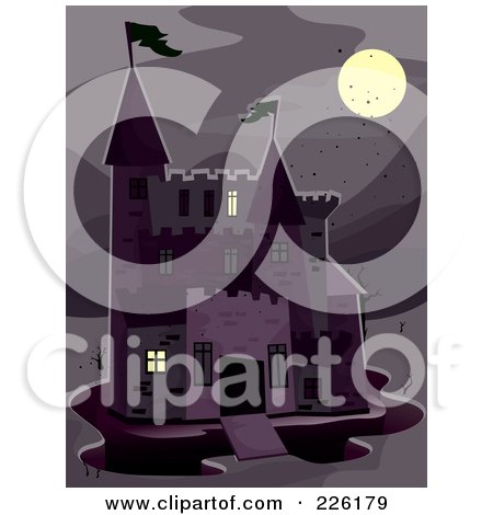 Royalty-Free (RF) Clipart Illustration of a Haunted Castle In The Moonlight by BNP Design Studio