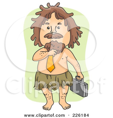 Royalty-Free (RF) Clipart Illustration of a Business Caveman Adjusting His Tie And Carrying A Briefcase by BNP Design Studio