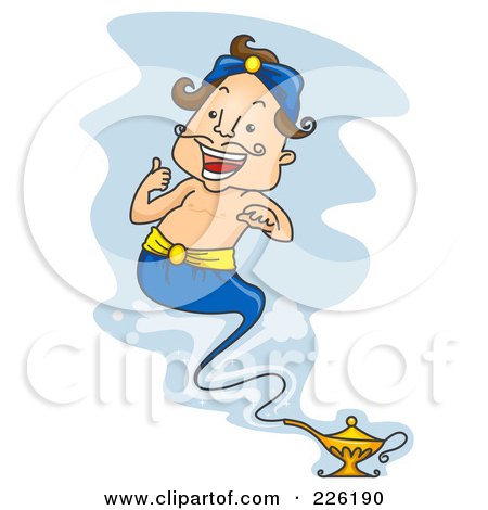 Royalty-Free (RF) Clipart Illustration of a Happy Genie Holding A Thumb Up Over His Lamp by BNP Design Studio
