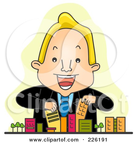Royalty-Free (RF) Clipart Illustration of a Realtor Arranging Toy Buildings by BNP Design Studio