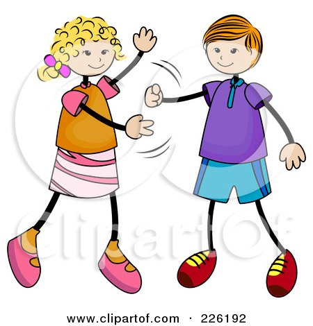 Royalty-Free (RF) Clipart Illustration of a Stick Boy And Girl Playing Paper Rock Scissors by BNP Design Studio