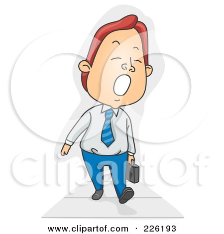 Royalty-Free (RF) Clipart Illustration of a Businessman Yawning And Walking To Work by BNP Design Studio