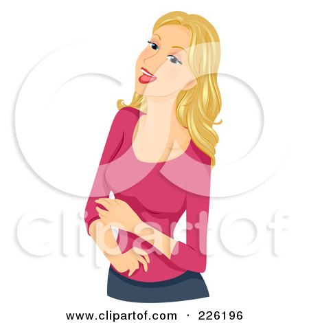 Royalty-Free (RF) Clipart Illustration of a Beautiful Woman Laughing In A Pink Sweater by BNP Design Studio