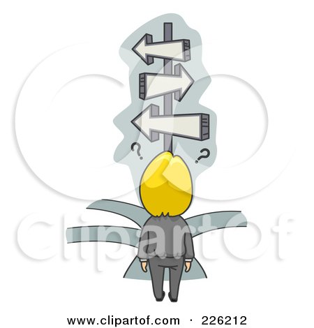 Royalty-Free (RF) Clipart Illustration of a Confused Businessman Trying To Choose A Path by BNP Design Studio