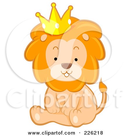 Royalty-Free (RF) Clipart Illustration of a Cute Lion Sitting And Wearing A Crown by BNP Design Studio