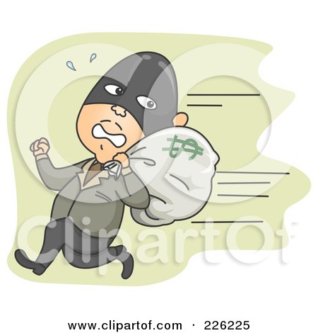 Royalty-Free (RF) Clipart Illustration of a Robber Running Away With A Money Bag by BNP Design Studio