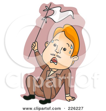 Royalty-Free (RF) Clipart Illustration of a Stressed Man Waving A White Flag by BNP Design Studio