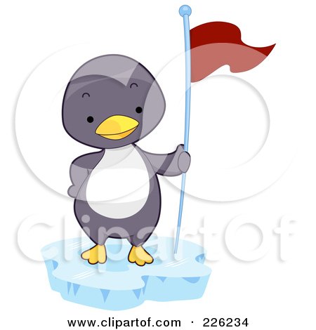 Royalty-Free (RF) Clipart Illustration of a Cute Baby Penguin With A Flag by BNP Design Studio